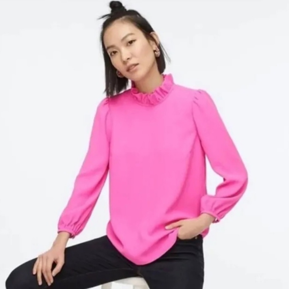 J. Crew Pink Ruffle Neck Blouse